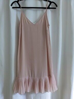 Sandro Feminine Ruffle-Trim Sheer Mini Dress Dusty Rose Pink Size 36 Small